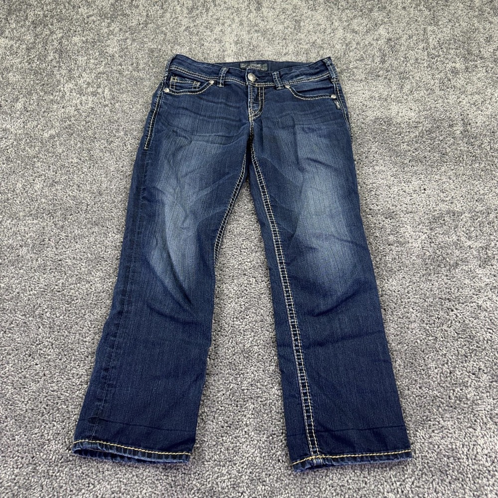 Silver Jeans Womens 29 Blue Suki Capri Denim Dark Wash Pockets Logo Casual
